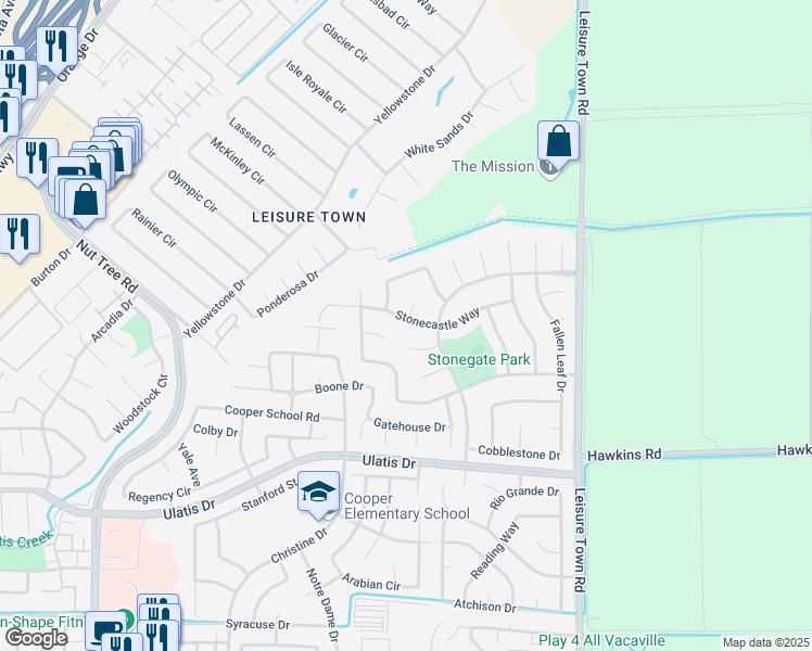 map of restaurants, bars, coffee shops, grocery stores, and more near 424 Stonecastle Way in Vacaville