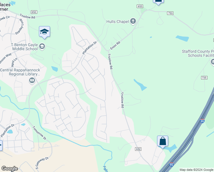 map of restaurants, bars, coffee shops, grocery stores, and more near 40 Harborton Lane in Fredericksburg