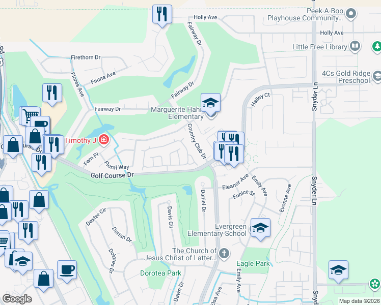 map of restaurants, bars, coffee shops, grocery stores, and more near 5083 Country Club Drive in Rohnert Park