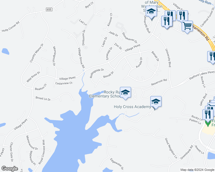 map of restaurants, bars, coffee shops, grocery stores, and more near 10 Cloverleaf Court in Fredericksburg