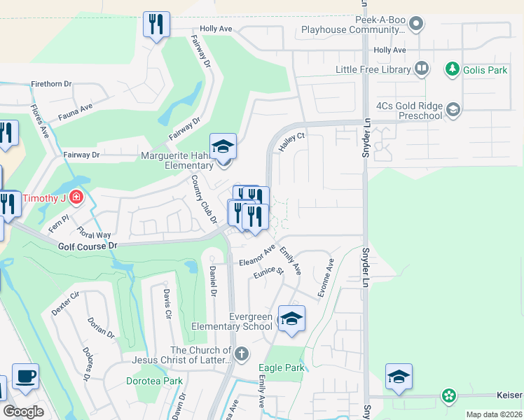 map of restaurants, bars, coffee shops, grocery stores, and more near 959 Golf Course Drive in Rohnert Park