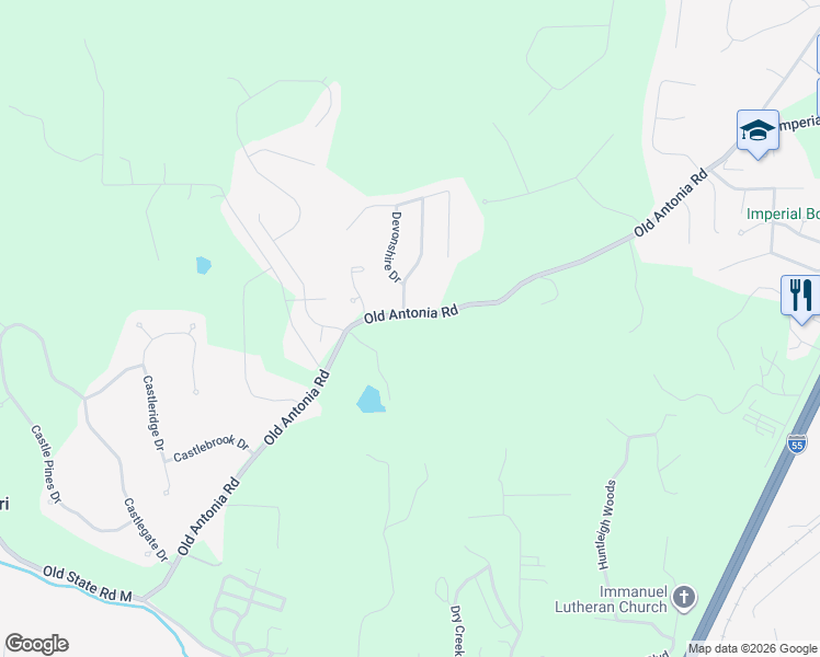 map of restaurants, bars, coffee shops, grocery stores, and more near 6316 Old Antonia Road in Imperial