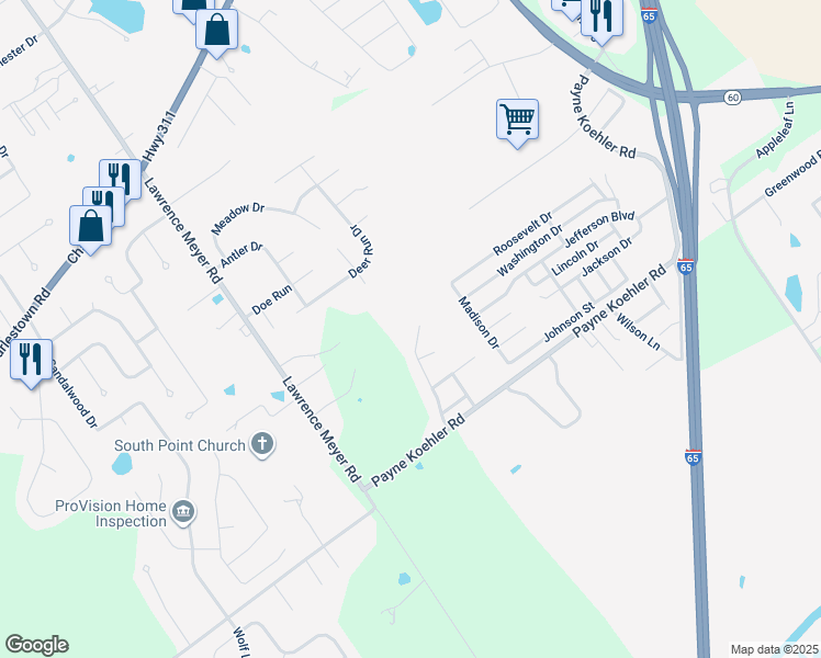 map of restaurants, bars, coffee shops, grocery stores, and more near 7544 Eagle Ridge Drive in Sellersburg