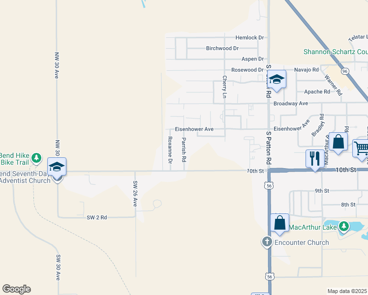 map of restaurants, bars, coffee shops, grocery stores, and more near Parrish Road in Great Bend