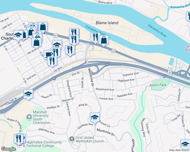 map of restaurants, bars, coffee shops, grocery stores, and more near in Charleston