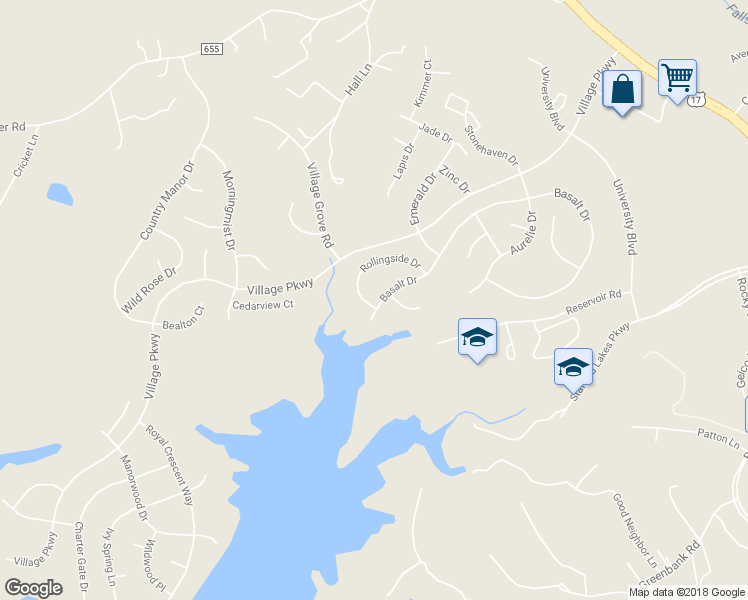 map of restaurants, bars, coffee shops, grocery stores, and more near 16 Basalt Drive in Fredericksburg
