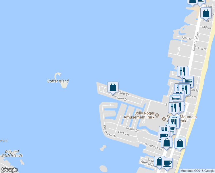 map of restaurants, bars, coffee shops, grocery stores, and more near 710 West 32nd Street in Ocean City