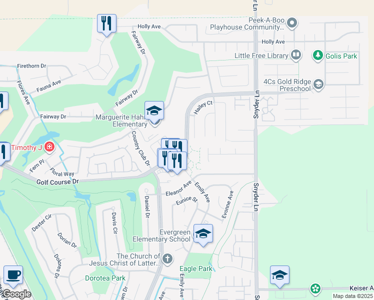 map of restaurants, bars, coffee shops, grocery stores, and more near 1021 Golf Course Drive in Rohnert Park