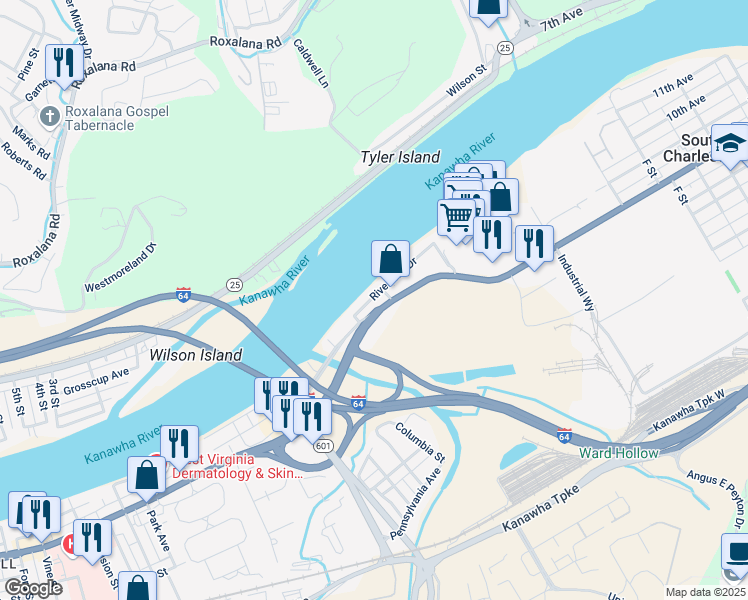map of restaurants, bars, coffee shops, grocery stores, and more near 17th Street in Dunbar
