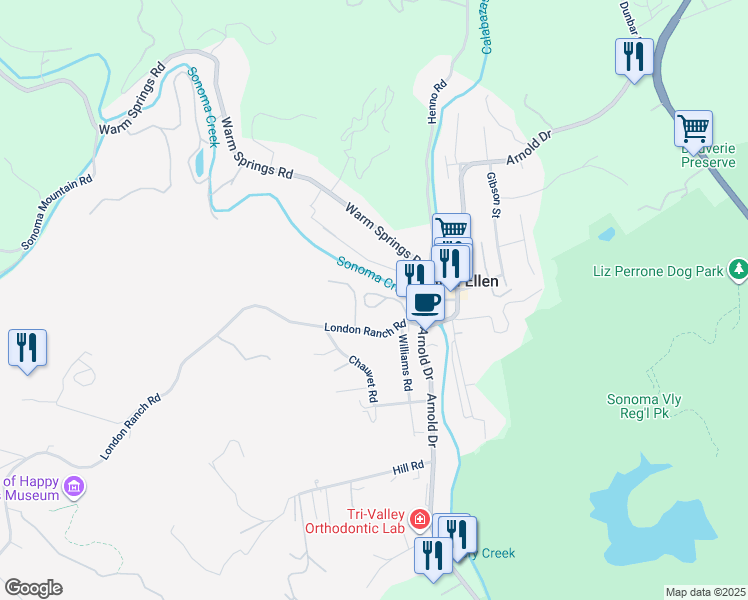 map of restaurants, bars, coffee shops, grocery stores, and more near in Eldridge