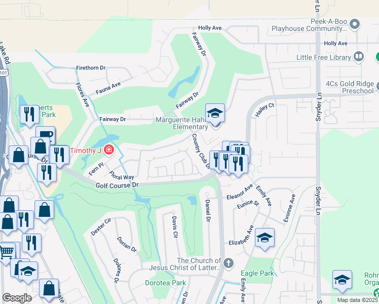 map of restaurants, bars, coffee shops, grocery stores, and more near 61 Francis Circle in Rohnert Park