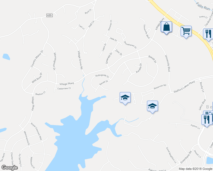 map of restaurants, bars, coffee shops, grocery stores, and more near 11 Cloverleaf Court in Fredericksburg