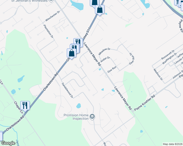 map of restaurants, bars, coffee shops, grocery stores, and more near 7705 County Line Road in New Albany