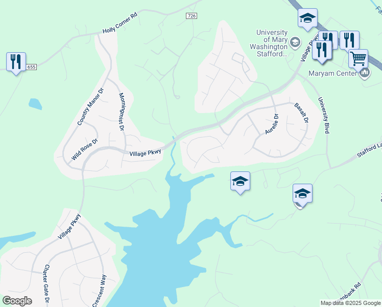 map of restaurants, bars, coffee shops, grocery stores, and more near 29 Rollingside Drive in Fredericksburg