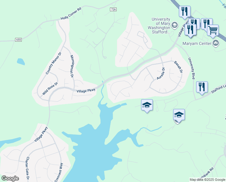 map of restaurants, bars, coffee shops, grocery stores, and more near 29 Rollingside Drive in Fredericksburg