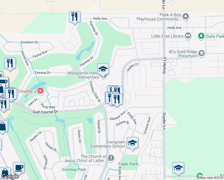 map of restaurants, bars, coffee shops, grocery stores, and more near 926 Hacienda Circle in Rohnert Park