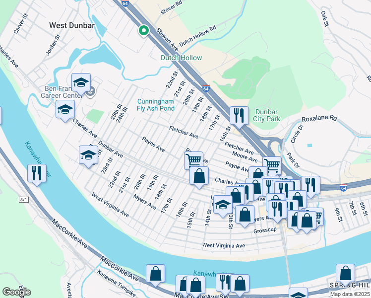 map of restaurants, bars, coffee shops, grocery stores, and more near 446 18th Street in Dunbar