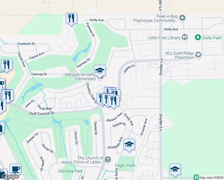 map of restaurants, bars, coffee shops, grocery stores, and more near 925 Hacienda Circle in Rohnert Park