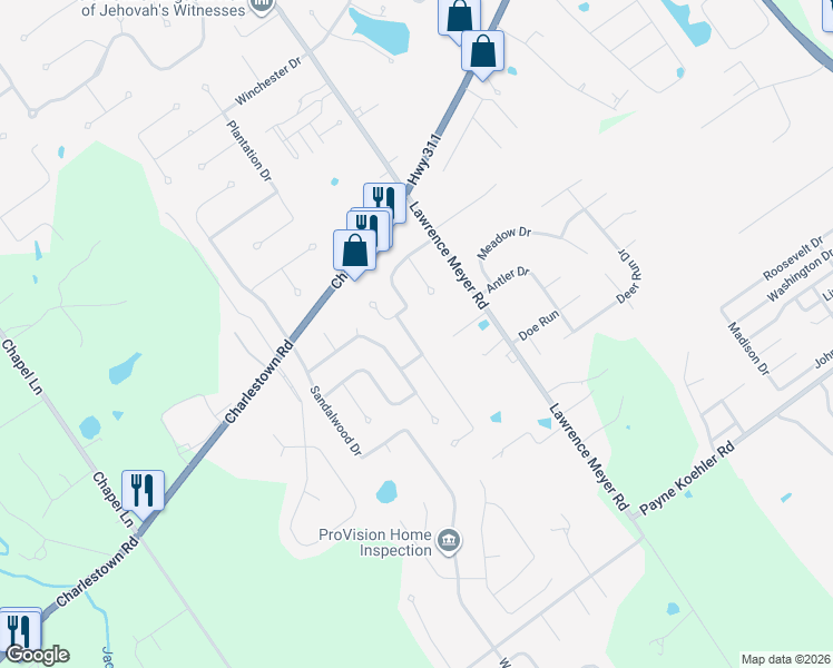 map of restaurants, bars, coffee shops, grocery stores, and more near 3048 Cobblers Crossing Road in New Albany