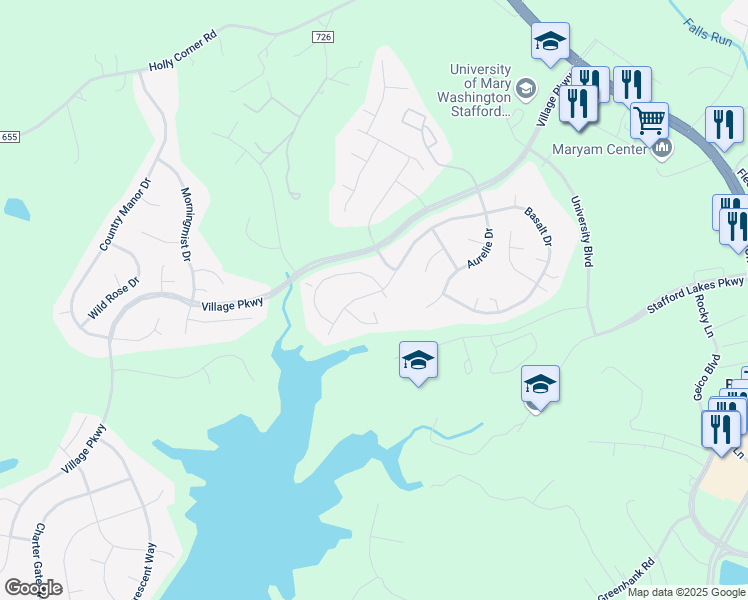 map of restaurants, bars, coffee shops, grocery stores, and more near 31 Basalt Drive in Fredericksburg