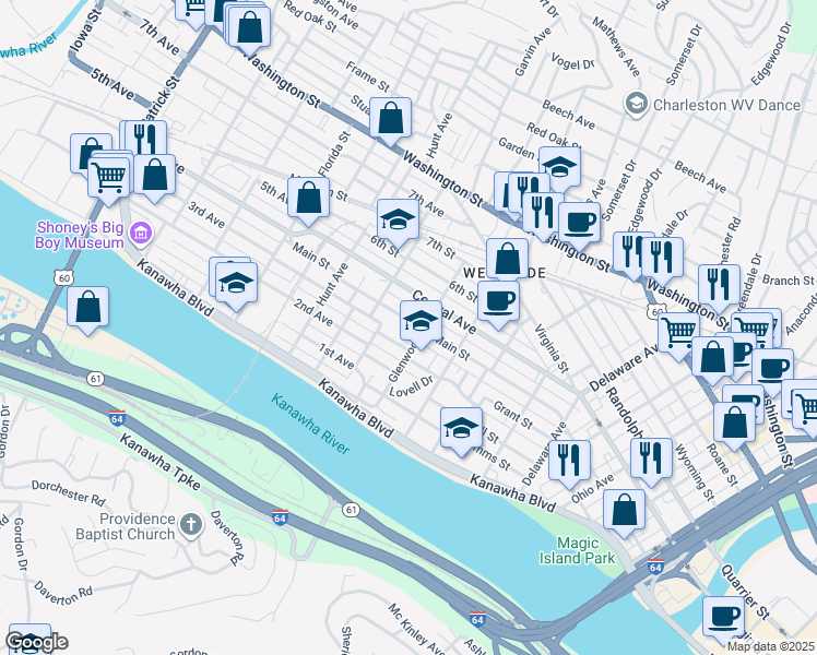 map of restaurants, bars, coffee shops, grocery stores, and more near 907 Russell St in Charleston