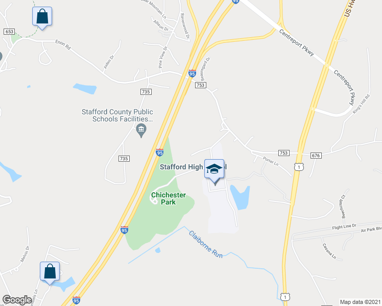 map of restaurants, bars, coffee shops, grocery stores, and more near 54 Stafford Indians Lane in Fredericksburg