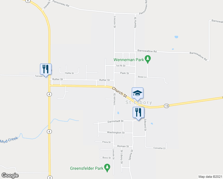 map of restaurants, bars, coffee shops, grocery stores, and more near 7346 Illinois 15 in Saint Libory