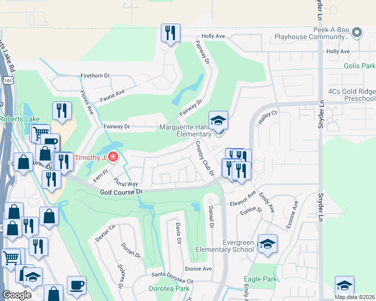 map of restaurants, bars, coffee shops, grocery stores, and more near 755 Hudis Street in Rohnert Park