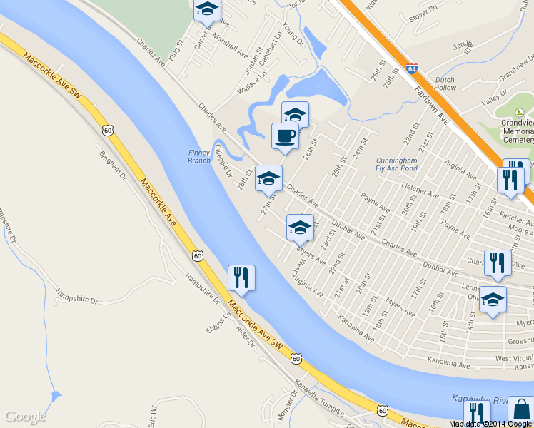 map of restaurants, bars, coffee shops, grocery stores, and more near 208 27th St in Dunbar