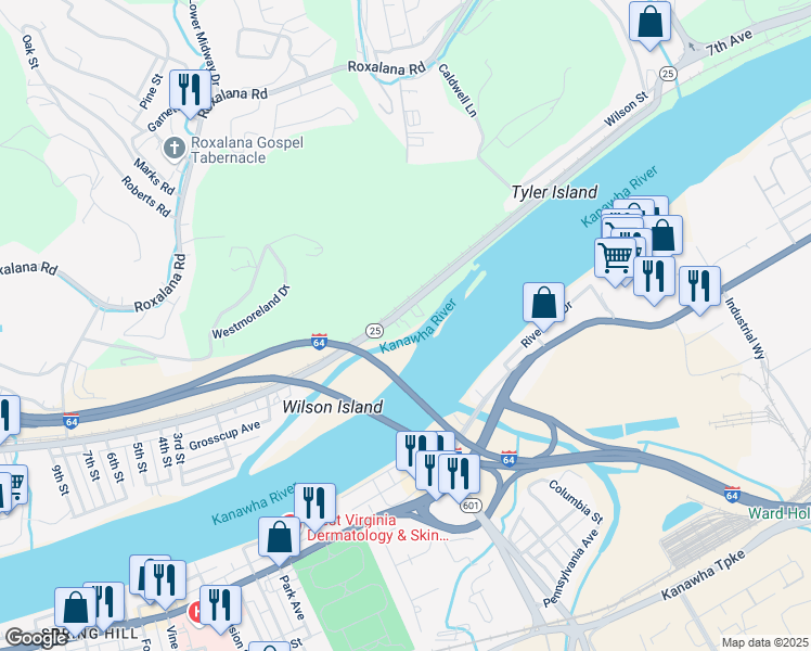 map of restaurants, bars, coffee shops, grocery stores, and more near 62 Access in Dunbar