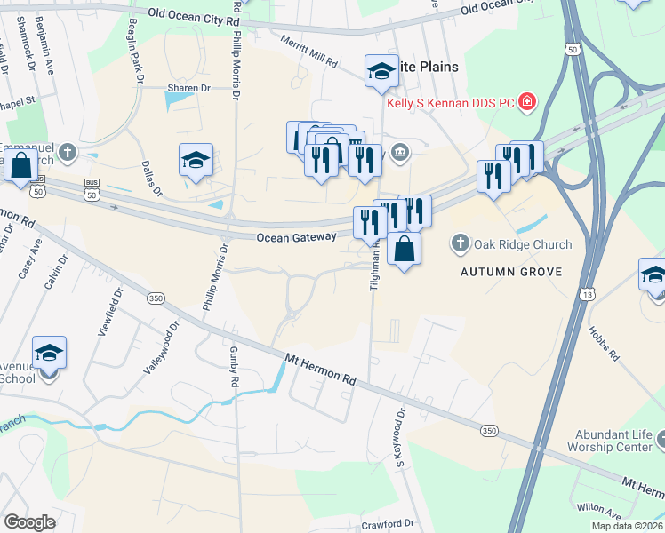 map of restaurants, bars, coffee shops, grocery stores, and more near 1811 Woodbrooke Drive in Salisbury