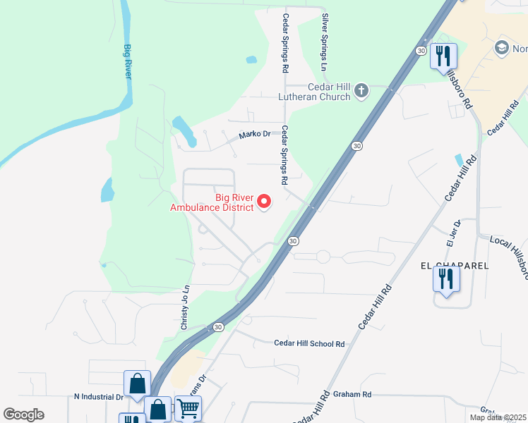 map of restaurants, bars, coffee shops, grocery stores, and more near 6327 Lorens Lane in Cedar Hill