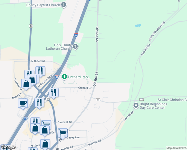 map of restaurants, bars, coffee shops, grocery stores, and more near 1839 North Commercial Avenue in Saint Clair