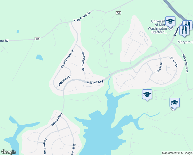 map of restaurants, bars, coffee shops, grocery stores, and more near 15 Glenhaven Court in Fredericksburg
