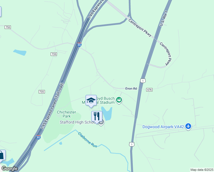 map of restaurants, bars, coffee shops, grocery stores, and more near 71 Enon Road in Fredericksburg