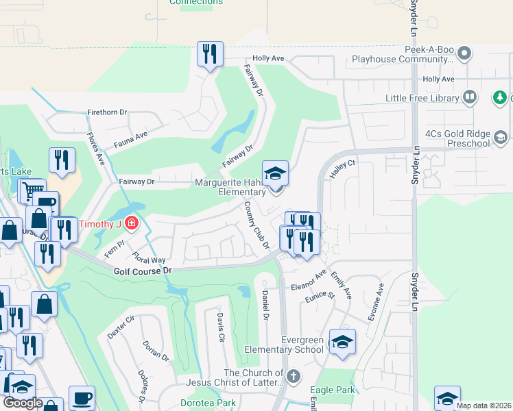 map of restaurants, bars, coffee shops, grocery stores, and more near 5022 Country Club Drive in Rohnert Park