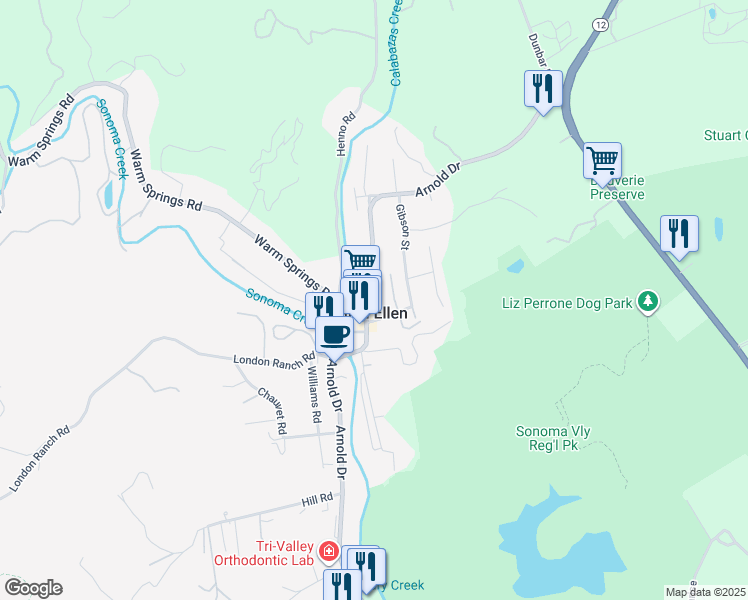 map of restaurants, bars, coffee shops, grocery stores, and more near in Glen Ellen