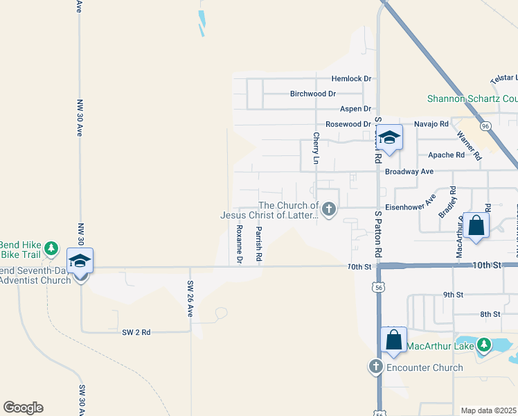 map of restaurants, bars, coffee shops, grocery stores, and more near Parrish Road in Great Bend