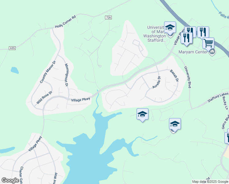 map of restaurants, bars, coffee shops, grocery stores, and more near 15 Rollingside Drive in Fredericksburg