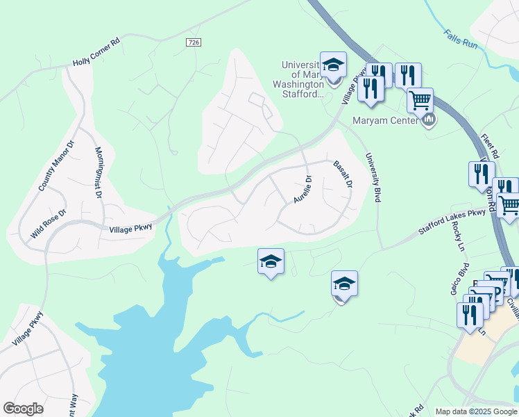 map of restaurants, bars, coffee shops, grocery stores, and more near 12 Prestonwood Court in Fredericksburg