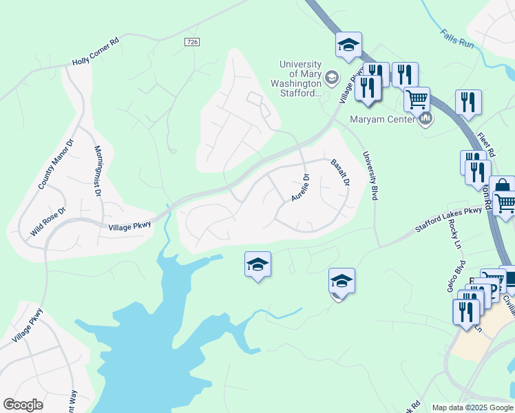 map of restaurants, bars, coffee shops, grocery stores, and more near 12 Prestonwood Court in Fredericksburg