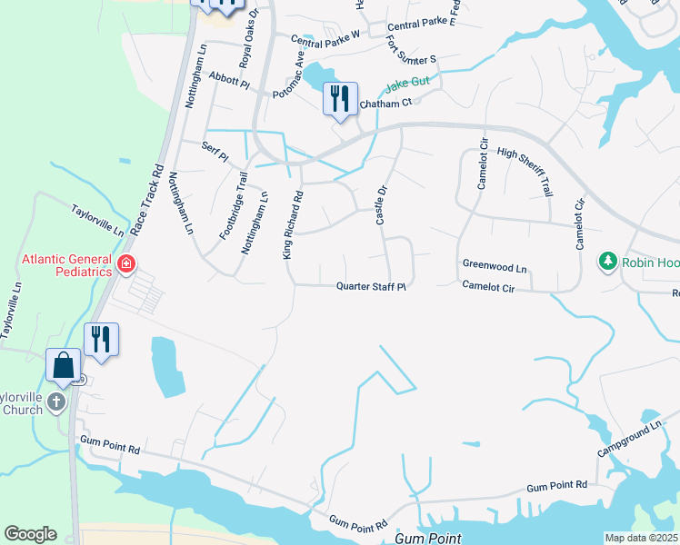 map of restaurants, bars, coffee shops, grocery stores, and more near 9 Hemlock Lane in Ocean Pines