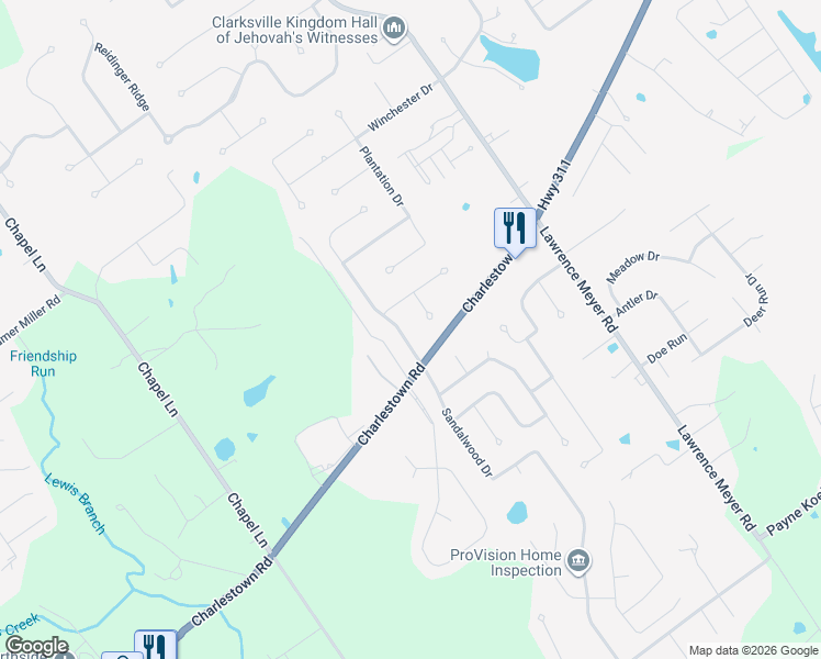 map of restaurants, bars, coffee shops, grocery stores, and more near 3003 Plantation Drive in Sellersburg