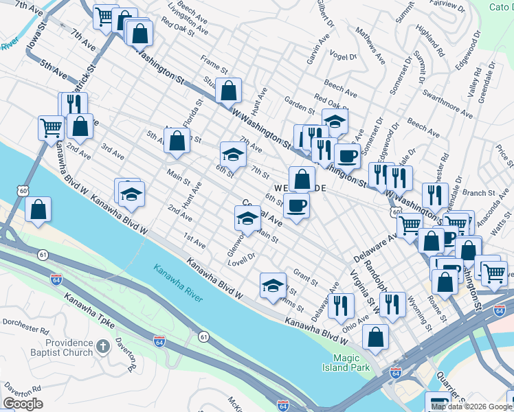 map of restaurants, bars, coffee shops, grocery stores, and more near 501 Glenwood Avenue in Charleston