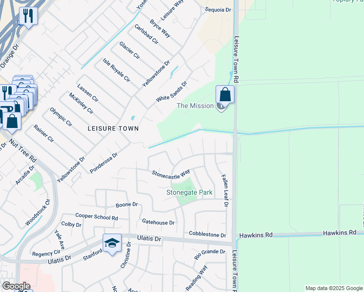 map of restaurants, bars, coffee shops, grocery stores, and more near 319 Flagstone Court in Vacaville