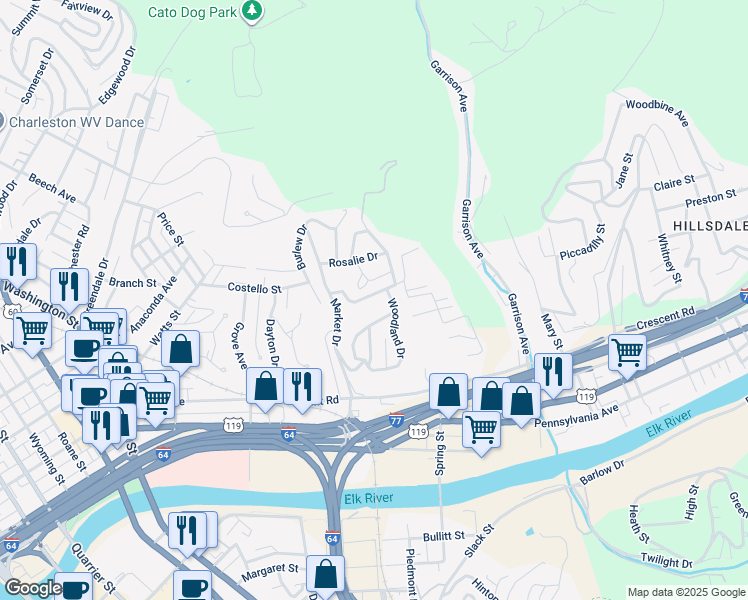 map of restaurants, bars, coffee shops, grocery stores, and more near 1132 Camden Drive in Charleston