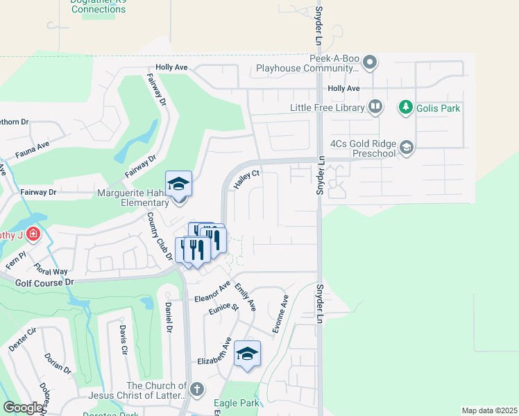 map of restaurants, bars, coffee shops, grocery stores, and more near 4553 Hillview Court in Rohnert Park