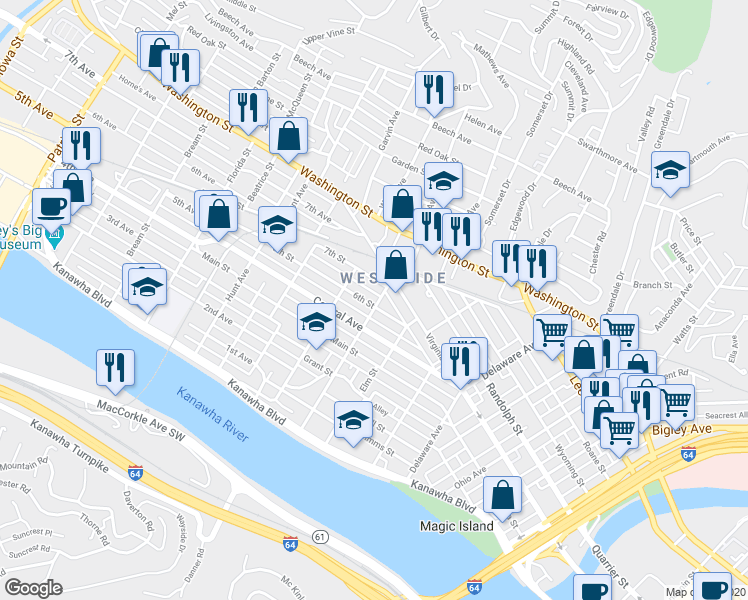 map of restaurants, bars, coffee shops, grocery stores, and more near 809 7th Street in Charleston