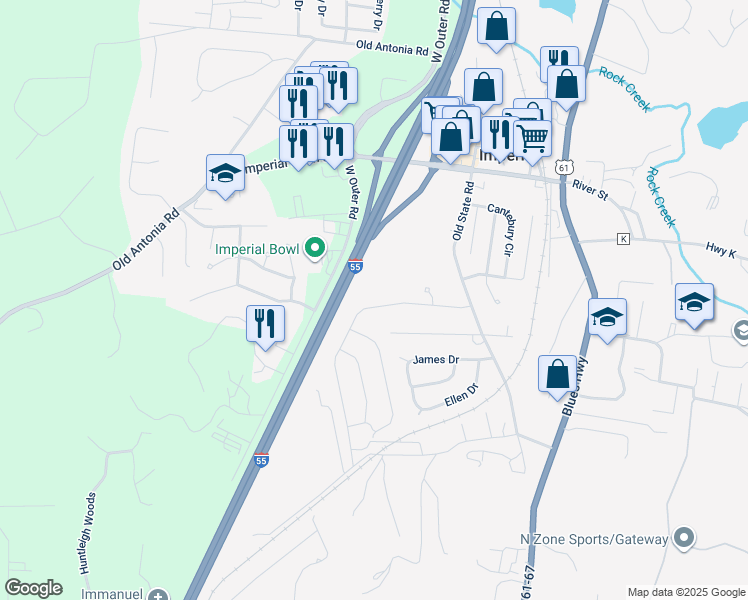 map of restaurants, bars, coffee shops, grocery stores, and more near 1371 Grey Wolf Drive in Imperial