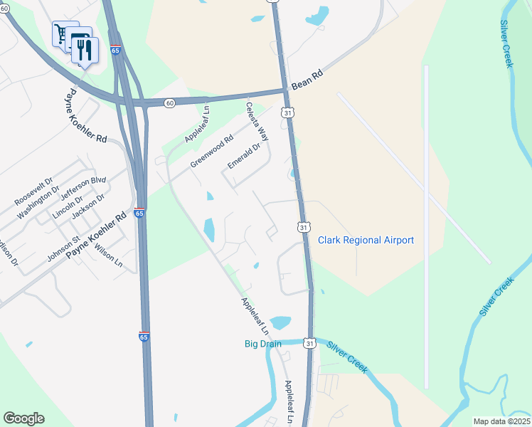 map of restaurants, bars, coffee shops, grocery stores, and more near 7000 Lake Drive in Sellersburg
